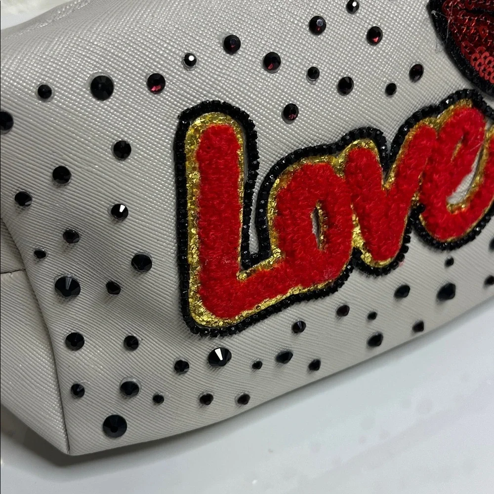 Stylish Grey, Black & Red Crystal Embellished Makeup bag